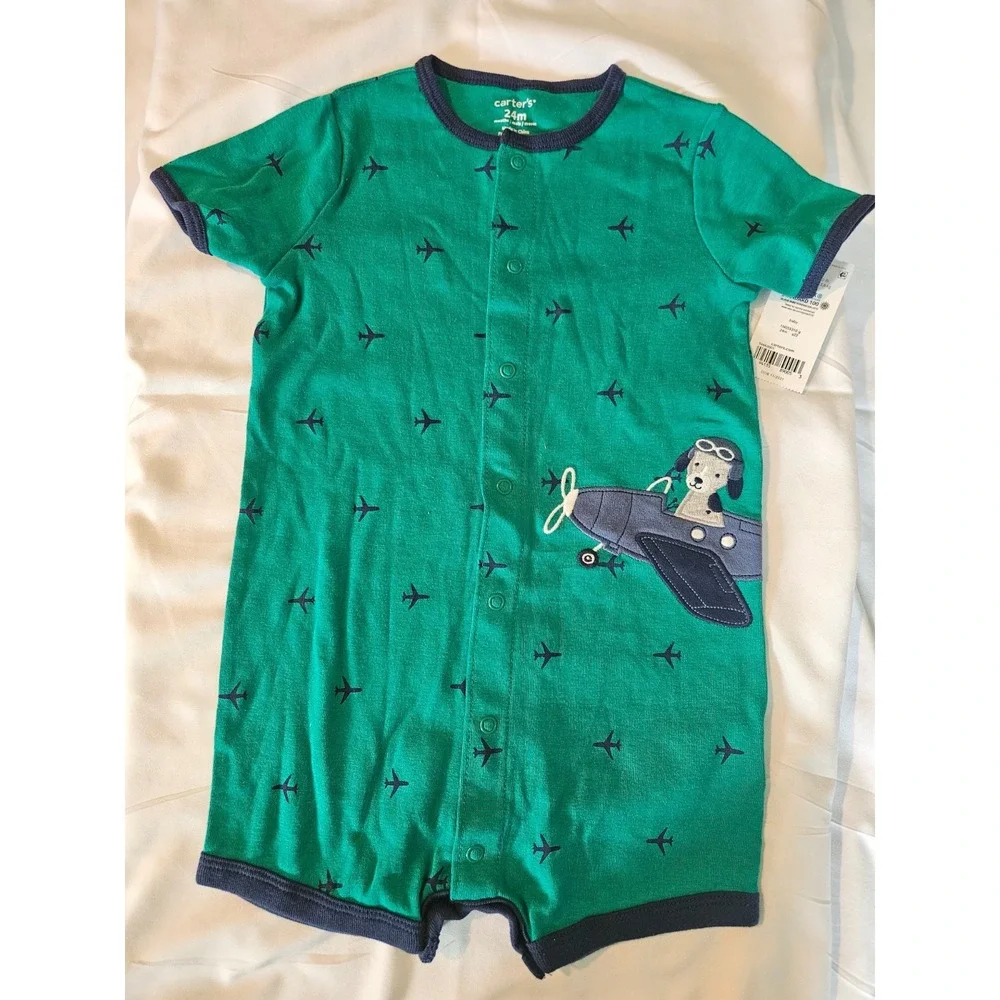CARTERS - BABY BOY PLANE SNAP-UP ROMPER, GREEN 24 months